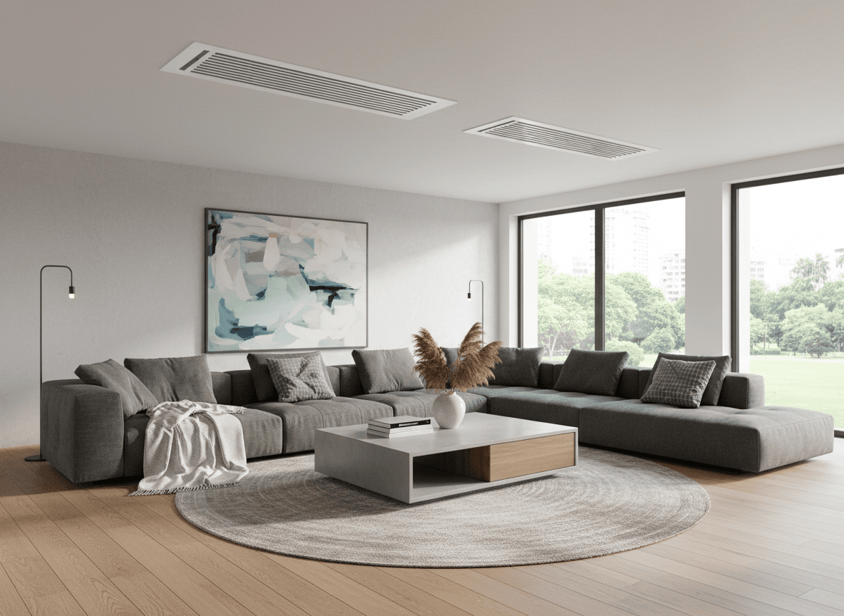 Distribución de rejillas en salón de 30m2