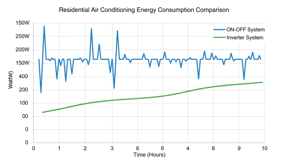 Gráfico comparativo de consumo entre sistemas Inverter y ON/OFF