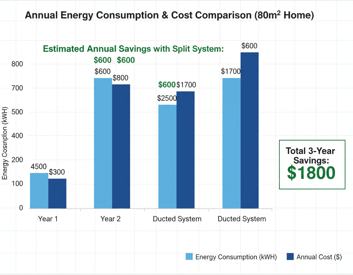 Gráfico de ahorro energético con aire acondicionado eficiente