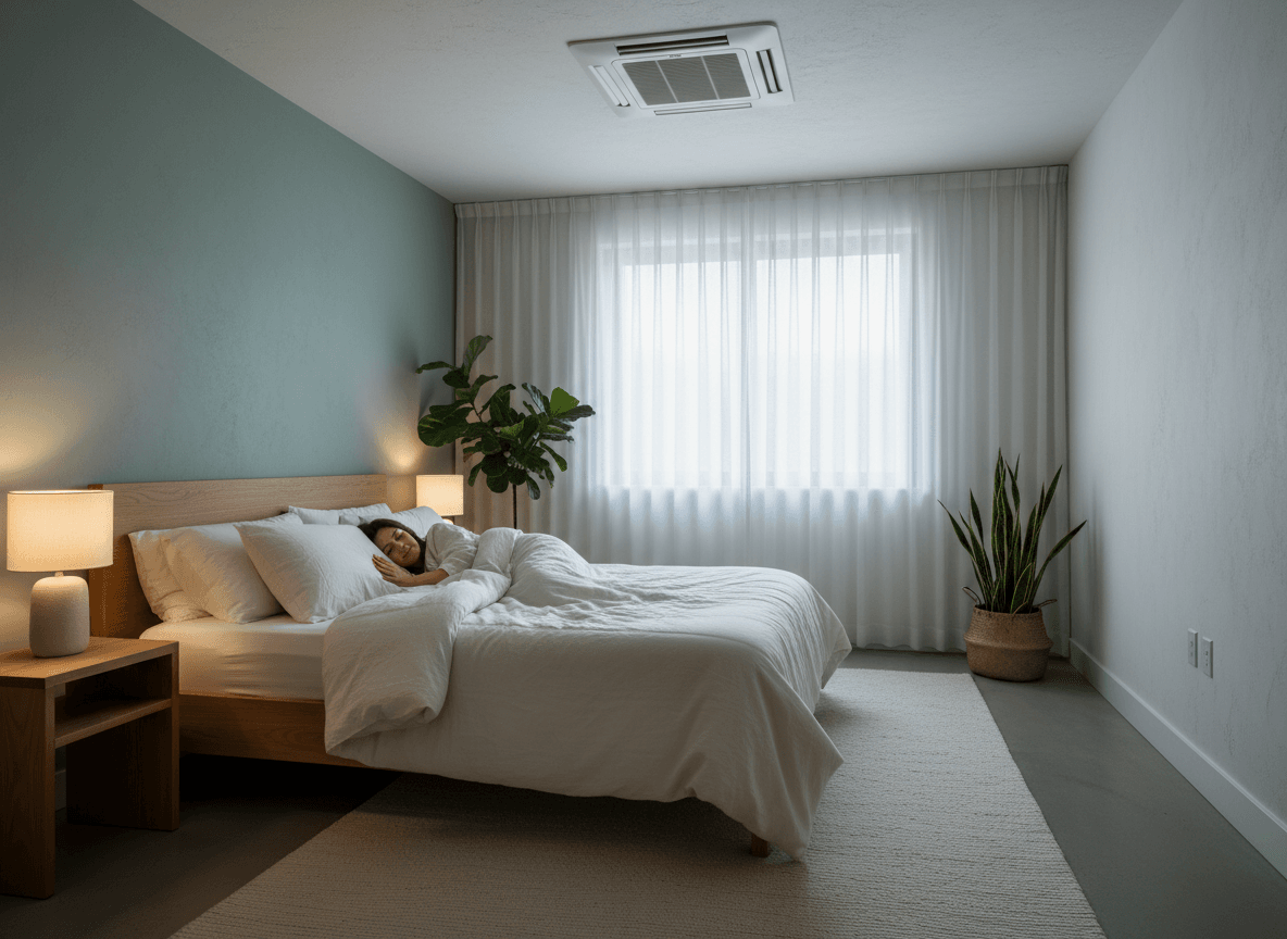 Habitación silenciosa con sistema de climatización por conductos