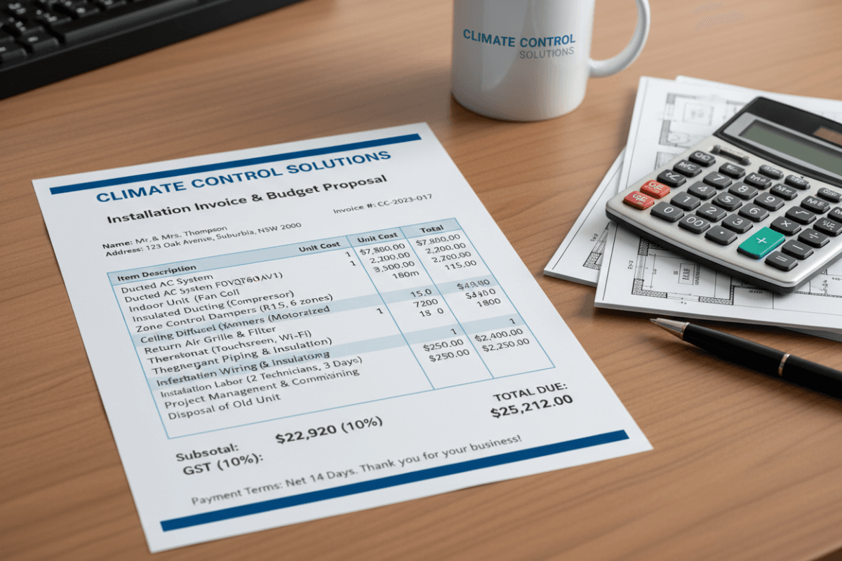 Presupuesto detallado de instalación de aire acondicionado