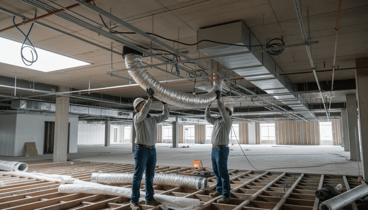 Proceso de instalación de aire acondicionado por conductos en obra